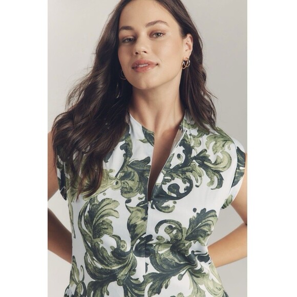 Maeve Cap Sleeve Drop Sleeve Waist Midi Dress Sz Lg Green - Picture 3 of 10